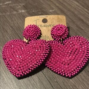 Pink Beaded Heart Earrings